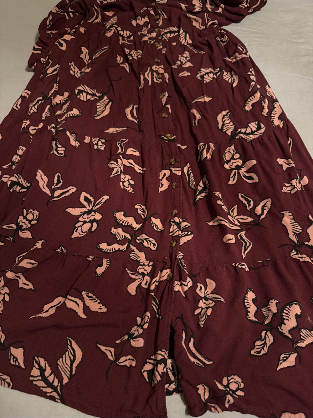 Sonoma Burgundy Floral Long-Sleeve Midi Dress with Pink Print - Picture 7 of 9